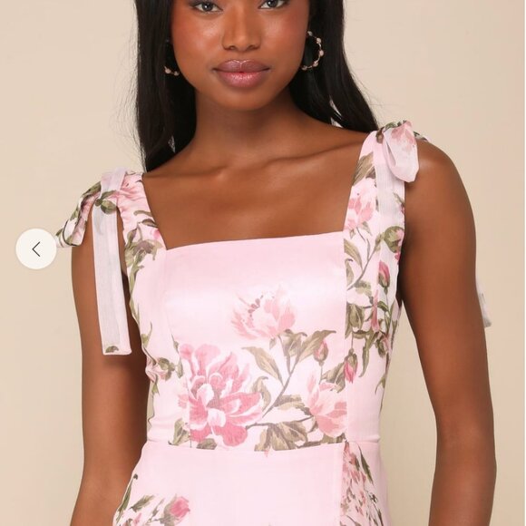 Lulus Love Me Forever Pink Floral Tie-strap Square Neck Maxi Dress - Size XS - Picture 2 of 4